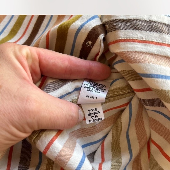 VTG |Lucky Brand| Dungarees Stripped Multicolored Long-sleeve Button Up Large - Picture 4 of 8